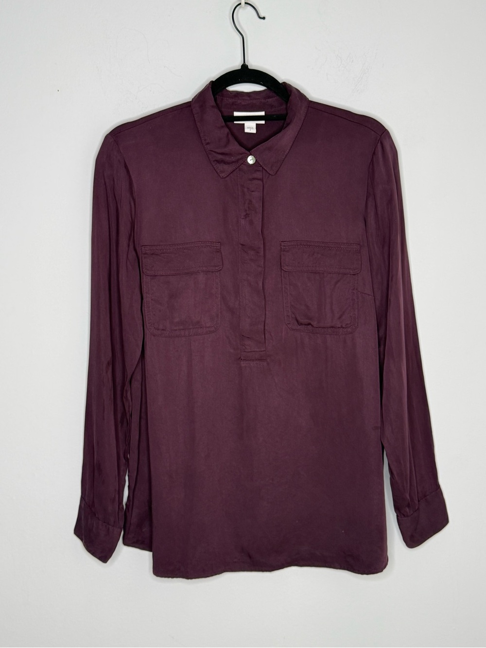 J Jill Purple Plum Aubergine Soft Luxe Modal Popover Blouse Long Sleeve Shirt S